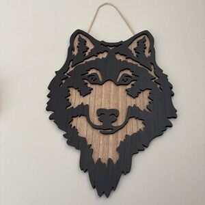 Wolf Coyote Husky Head Wooden Art Hanging Animal Lover‎ Cabin Lodge Rustic 14.5"